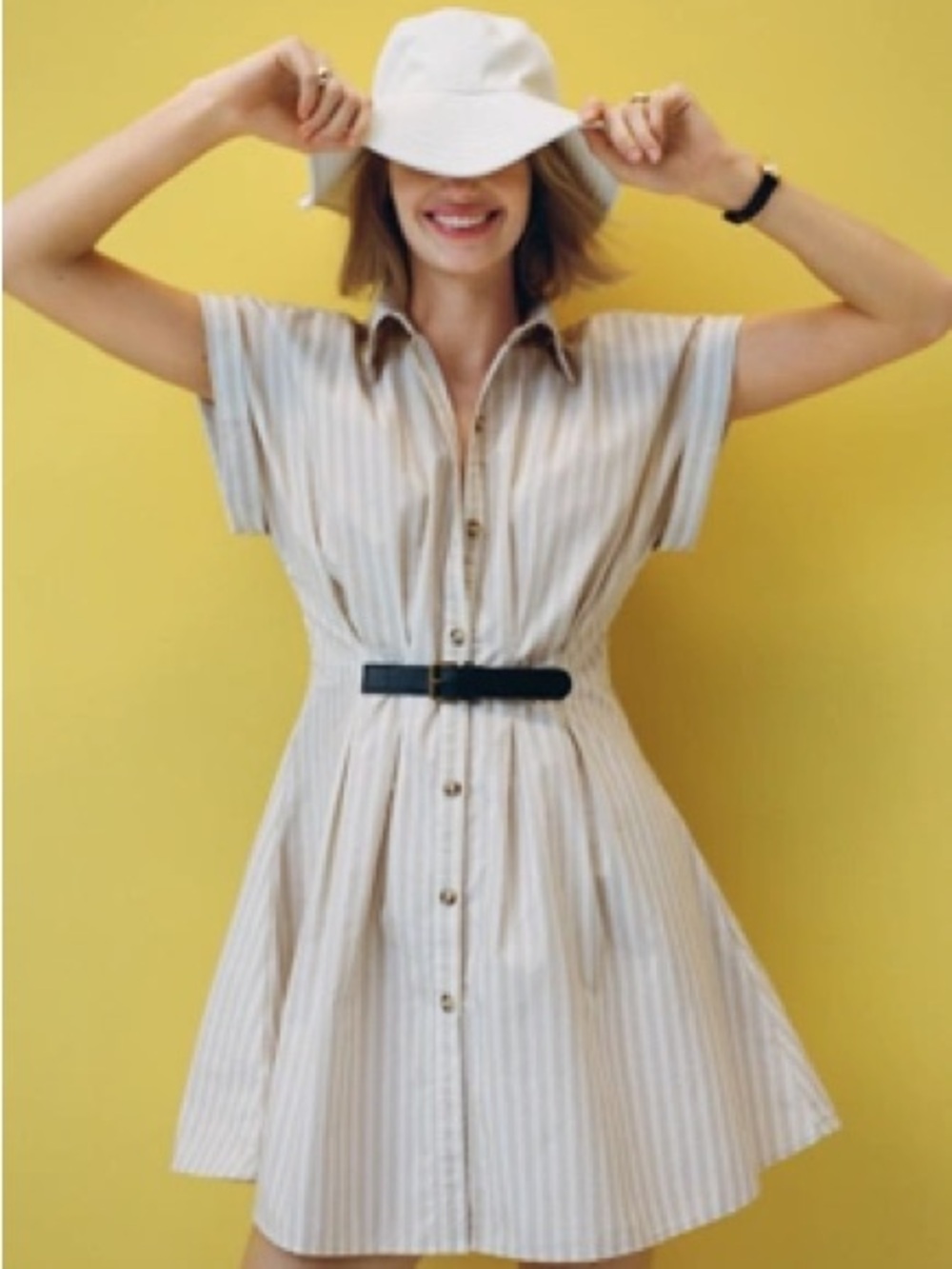 Faye Short-Sleeve Belted Shirt Dress